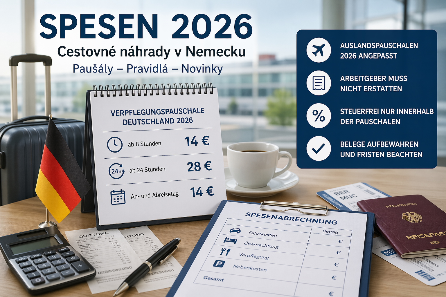 Cestovné náhrady v Nemecku 2026: aktuálne paušály, pravidlá a tipy